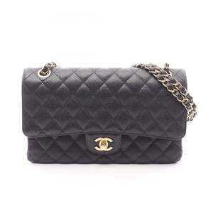 CHANEL Matelasse Double Flap Shoulder Bag in Grained Calfskin Leather, Black